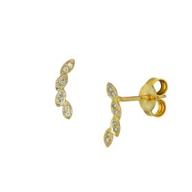 Σκουλαρίκια Φύλλα Χρυσός Κ14 με Λευκά Ζιργκόν SKU-56827