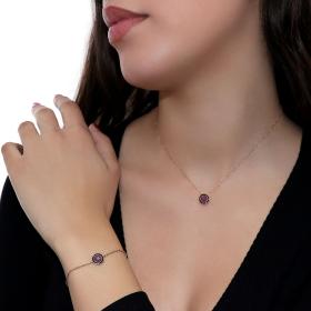 Βραχιόλι Ροζ Χρυσός Κ14 με Κόκκινο Ζιργκόν SKU-57346