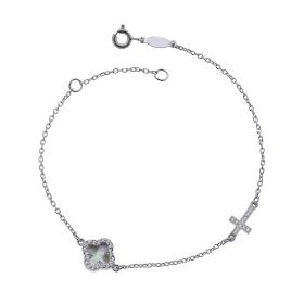 Βραχιόλι Σταυρός Ασήμι 925° με Ζιργκόν & Φίλντισι SKU-57846