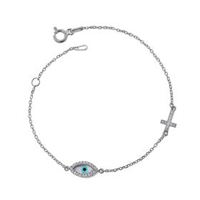 Βραχιόλι Ματάκι Ασήμι 925° με Ζιργκόν & Φίλντισι SKU-57852