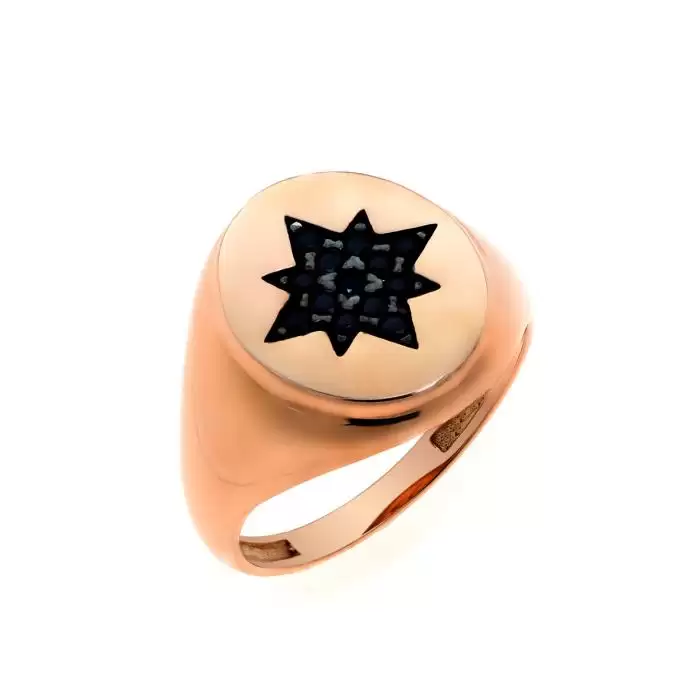 SKU-57561 / Δαχτυλίδι FaCad'oro Ροζ Χρυσός Κ14 με Αστέρι & Μαύρα Ζιργκόν