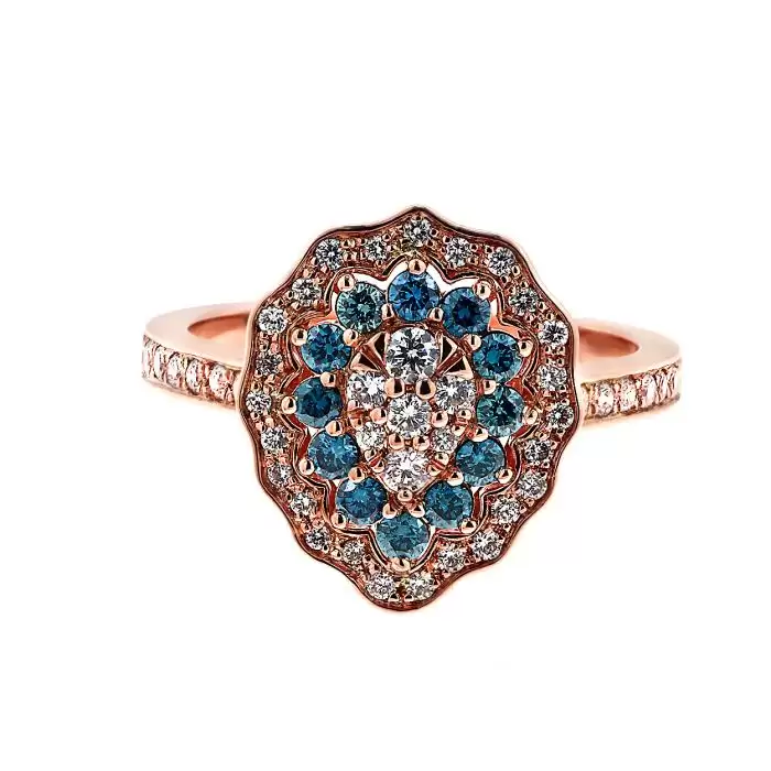 SKU-57276 / Δαχτυλίδι Ροζ Χρυσός Κ18 με Μπλε & Λευκά Διαμάντια