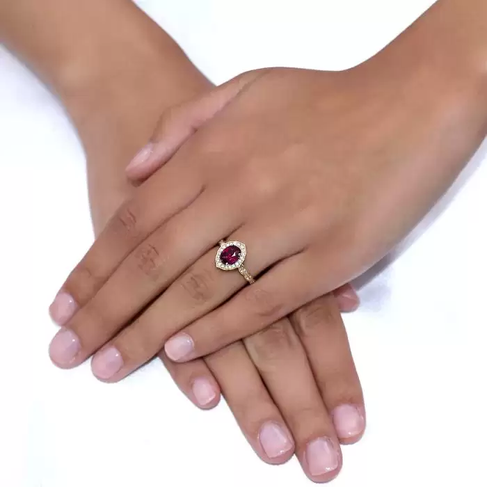 SKU-57693 / Δαχτυλίδι Ροζέτα Χρυσός Κ18 με Ρουμπίνι & Διαμάντια