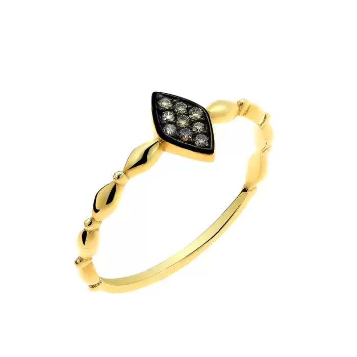 SKU-57240 / Δαχτυλίδι Χρυσός Κ14 με Καφέ Διαμάντια