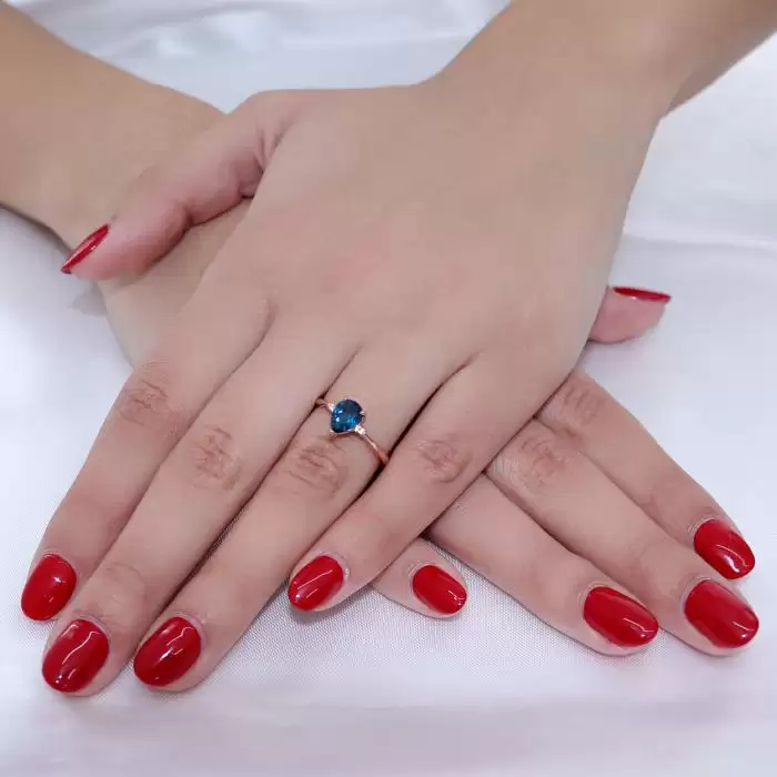 Δαχτυλίδι Ροζ Χρυσός Κ18 με London Blue Topaz & Διαμάντια