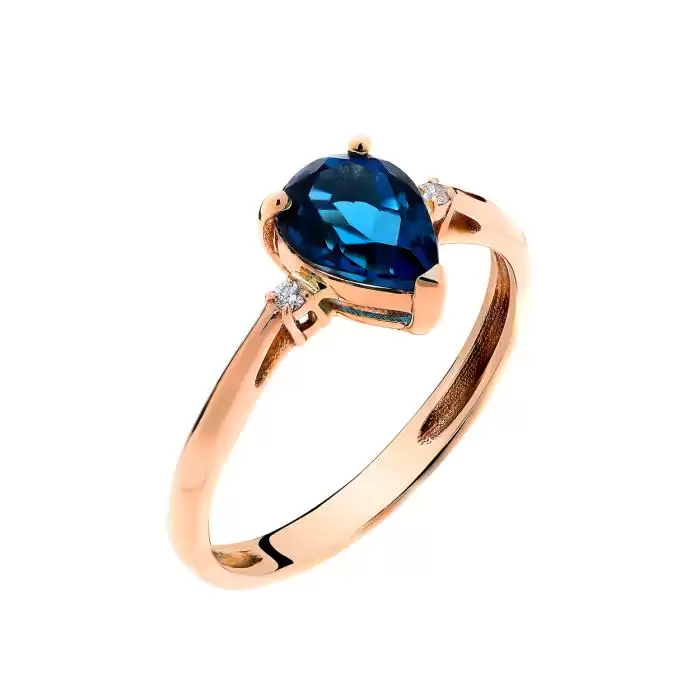 SKU-57263 / Δαχτυλίδι Ροζ Χρυσός Κ18 με London Blue Topaz & Διαμάντια
