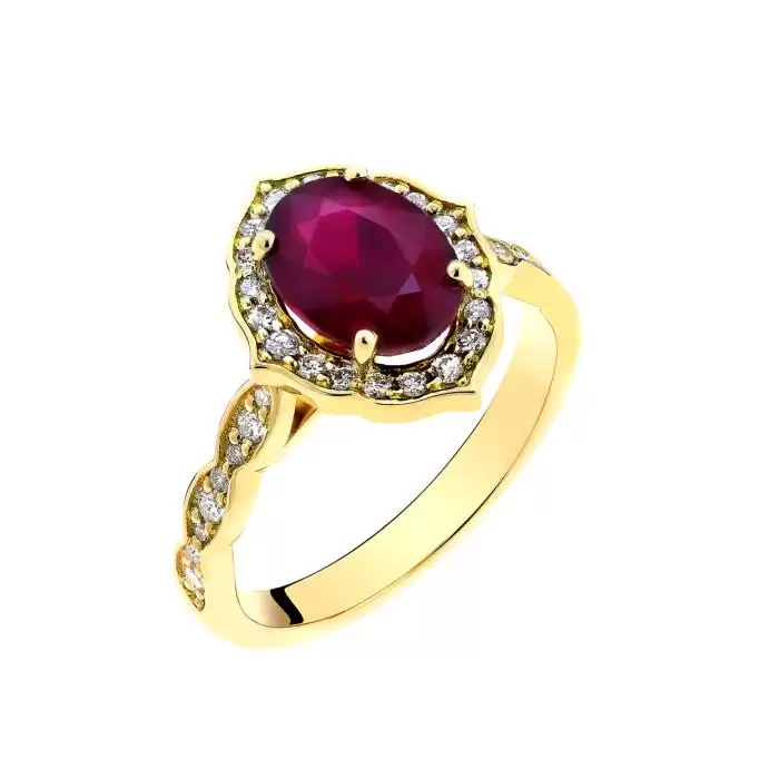 SKU-57693 / Δαχτυλίδι Ροζέτα Χρυσός Κ18 με Ρουμπίνι & Διαμάντια