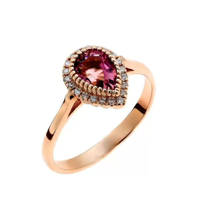 SKU-57989 / Δαχτυλίδι Ροζ Χρυσός Κ18 με Ροδολίτη & Διαμάντια