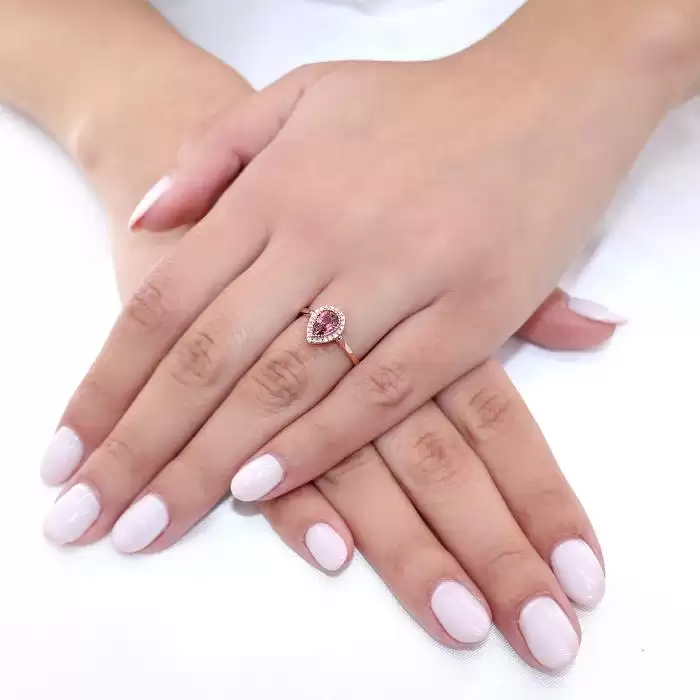 Δαχτυλίδι Ροζ Χρυσός Κ18 με Ροδολίτη & Διαμάντια