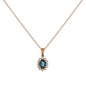 Κολιέ Ροζ Χρυσός Κ18 με London Blue Topaz & Διαμάντια SKU-57262