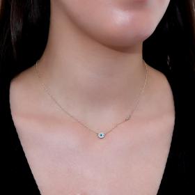 Κολιέ Ματάκι με Ζιργκόν & Σμάλτο  Χρυσός Κ9 SKU-57579