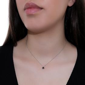Μονόπετρο Κολιέ Λευκόχρυσος Κ18 με Μαύρο Διαμάντι SKU-57798
