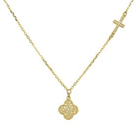 Κολιέ Σταυρός Ασήμι 925° με Ζιργκόν & Κίτρινο Επιχρύσωμα SKU-57951