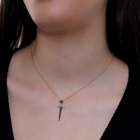Κολιέ Σπαθί Ροζ Χρυσός Κ18 με Μαύρα,Μπλε & Λευκά Διαμάντια SKU-57902