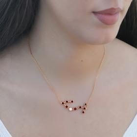 Κολιέ Ζώδιο Σκορπιός Ροζ Χρυσός Κ14 με Γρανάδα & Διαμάντι SKU-57457