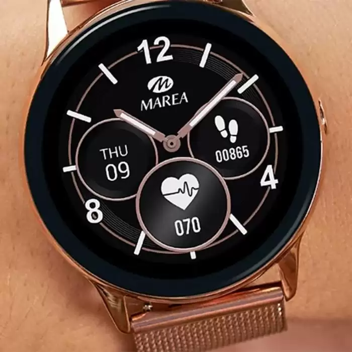 MAREA Smartwatch Rose Gold Stainless Steel Bracelet & Gift White Rubber Strap