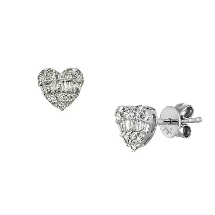 Σκουλαρίκια Καρδιές Λευκόχρυσος Κ18 με Διαμάντια