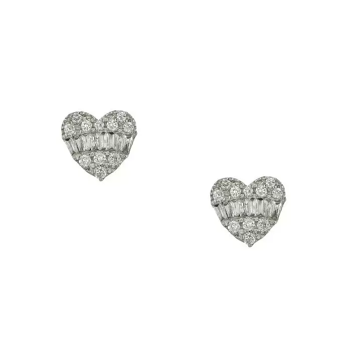 SKU-57267 / Σκουλαρίκια Καρδιές Λευκόχρυσος Κ18 με Διαμάντια