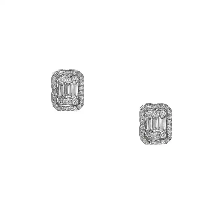 SKU-57788 / Σκουλαρίκια Λευκόχρυσος Κ18 με Διαμάντια