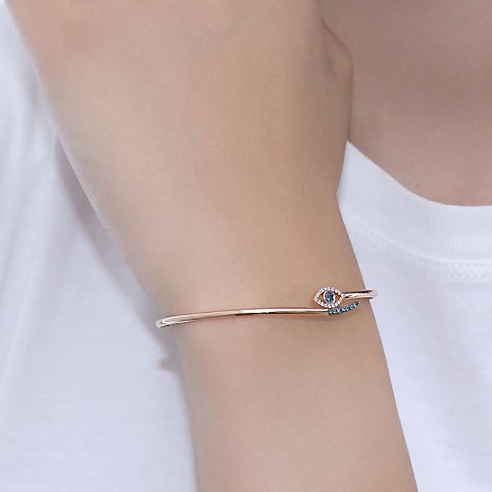 Βραχιόλι Ματάκι Ροζ Χρυσός Κ18 με Μπλε & Λευκά Διαμάντια SKU-58804