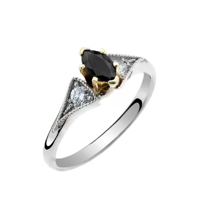 SKU-58405 / Δαχτυλίδι Λευκόχρυσος & Χρυσός Κ18 με Μαύρο Διαμάντι & Λευκά Διαμάντια