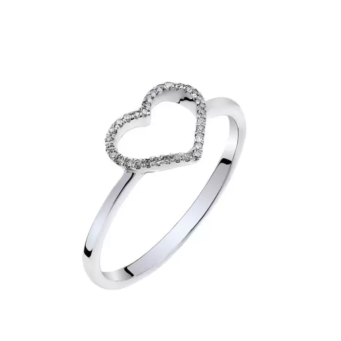 SKU-58824 / Δαχτυλίδι Καρδιά Λευκόχρυσος Κ14 με Διαμάντια