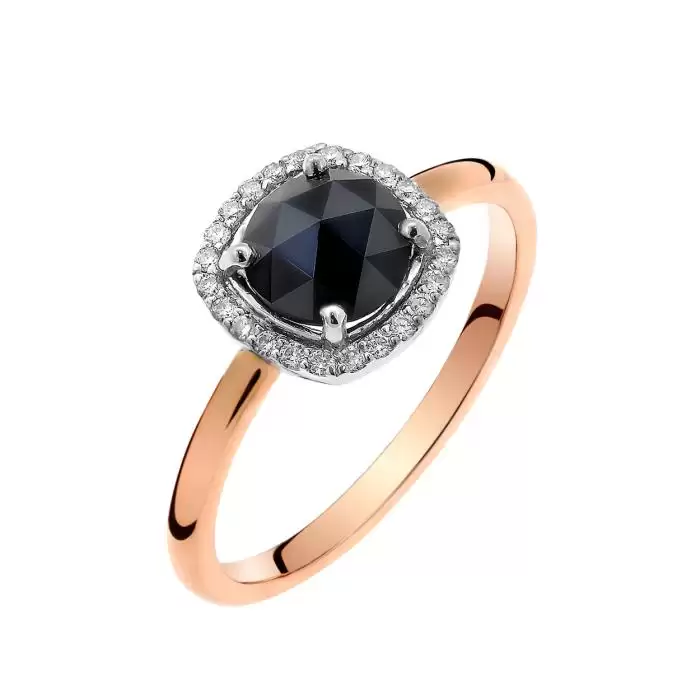 SKU-58849 / Δαχτυλίδι Λευκόχρυσος & Ροζ Χρυσός Κ18 με Μαύρο Διαμάντι & Λευκά Διαμάντια