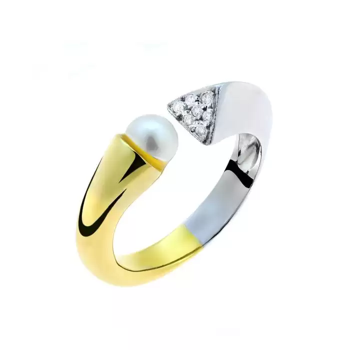 SKU-58164 / Δαχτυλίδι Λευκόχρυσος & Χρυσός Κ18 με Μαργαριτάρι & Διαμάντια