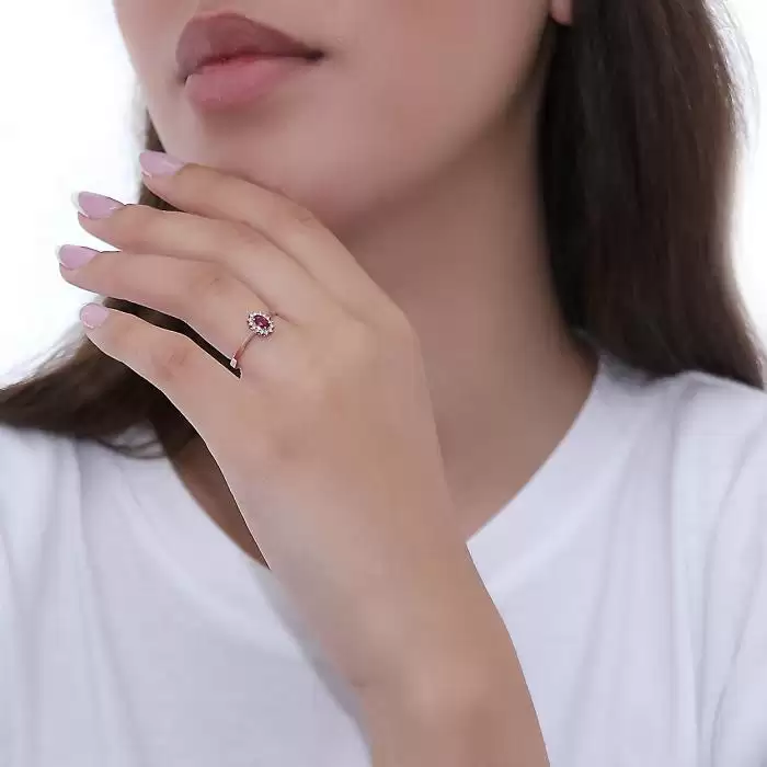 Δαχτυλίδι Ροζέτα Ροζ Χρυσός Κ18 με Ρουμπίνι & Διαμάντια