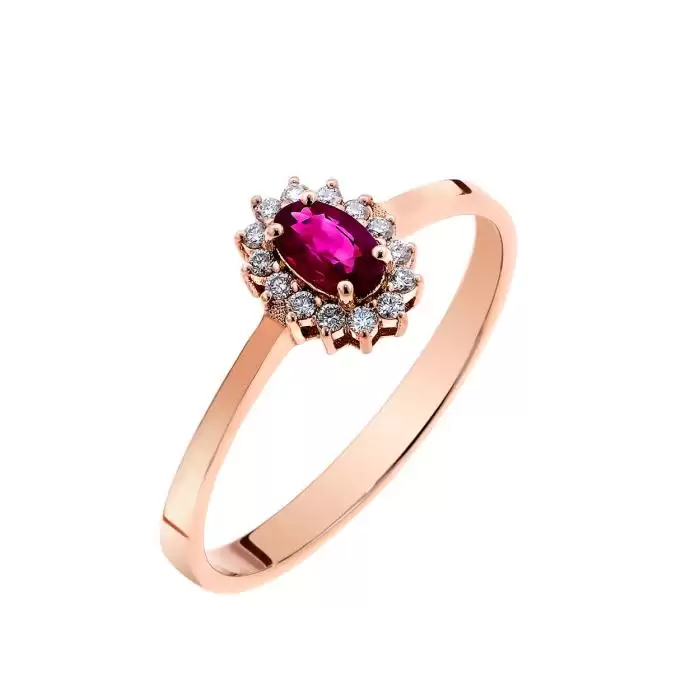 SKU-58842 / Δαχτυλίδι Ροζέτα Ροζ Χρυσός Κ18 με Ρουμπίνι & Διαμάντια