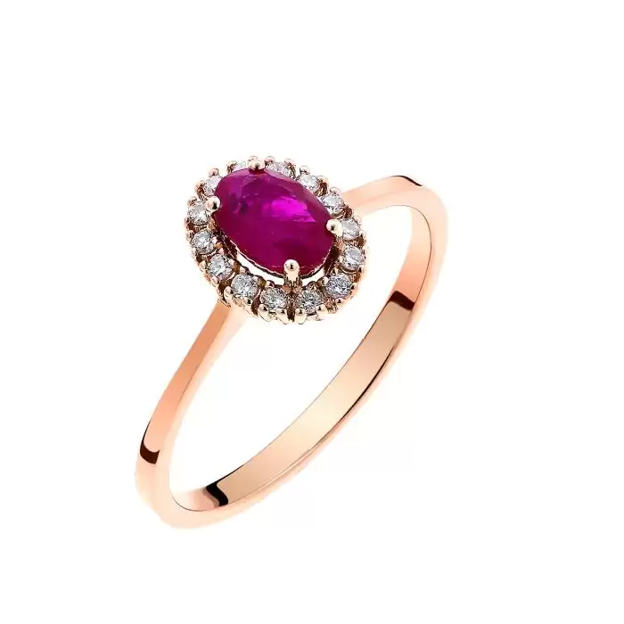 SKU-58843 / Δαχτυλίδι Ροζέτα Ροζ Χρυσός Κ18 με Ρουμπίνι & Διαμάντια