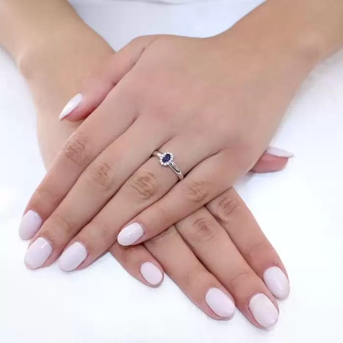 Δαχτυλίδι Λευκόχρυσος Κ18 με Ζαφείρι & Διαμάντια 