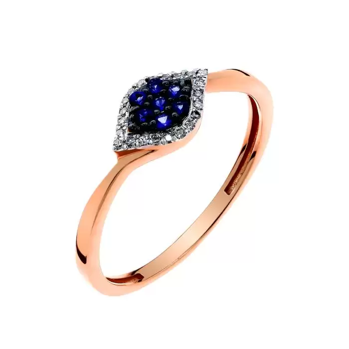 SKU-58825 / Δαχτυλίδι Ροζ Χρυσός Κ14 με Ζαφείρια & Διαμάντια