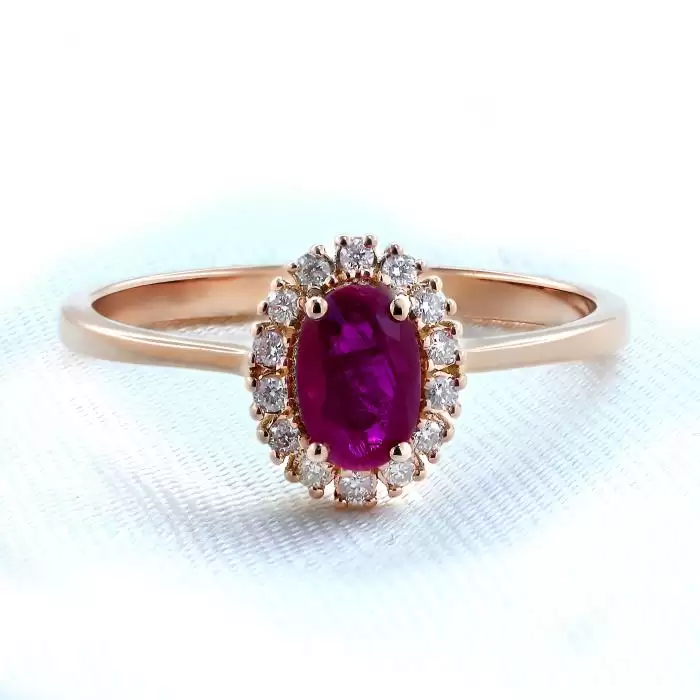 SKU-58843 / Δαχτυλίδι Ροζέτα Ροζ Χρυσός Κ18 με Ρουμπίνι & Διαμάντια