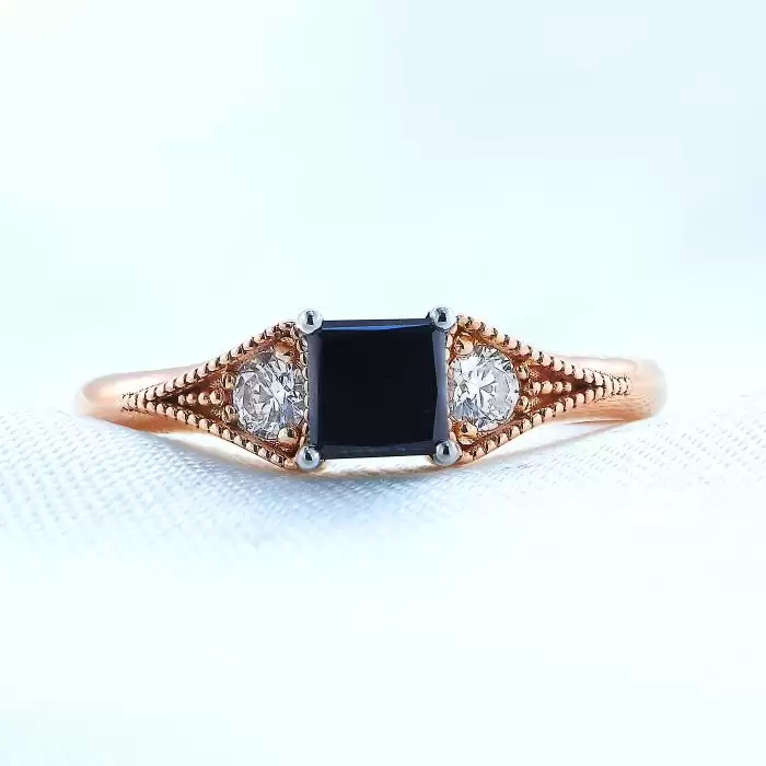 Δαχτυλίδι Λευκόχρυσος & Ροζ Χρυσός Κ18 με Μαύρο Διαμάντι