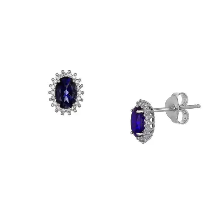 SKU-58425 / Σκουλαρίκια Λευκόχρυσος Κ18 με Ιολίτη & Διαμάντια