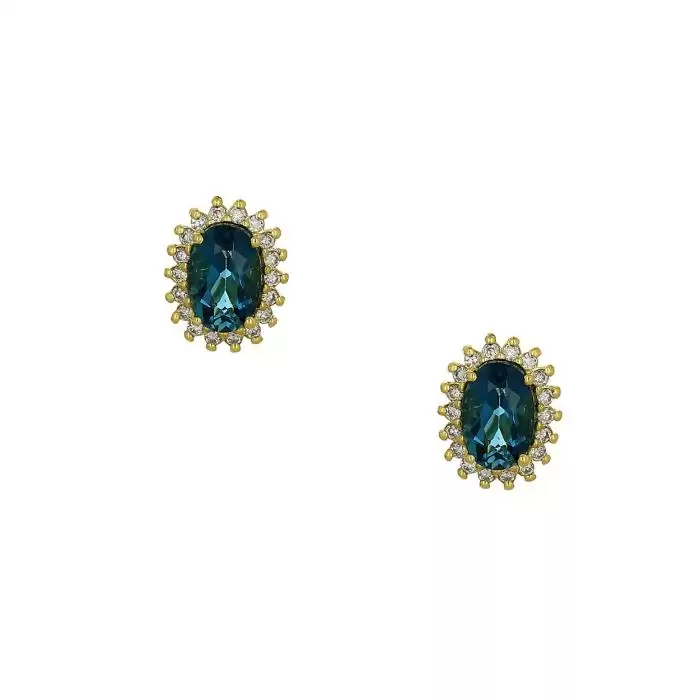SKU-58422 / Σκουλαρίκια Χρυσός Κ18 με London Blue Topaz & Διαμάντια