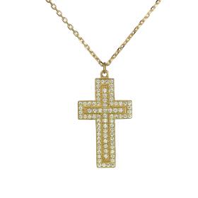 Κολιέ Σταυρός Ασήμι 925° με Ζιργκόν & Κίτρινο Επιχρύσωμα SKU-58140