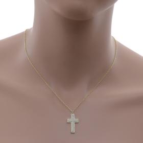 Κολιέ Σταυρός Ασήμι 925° με Ζιργκόν & Κίτρινο Επιχρύσωμα SKU-58140