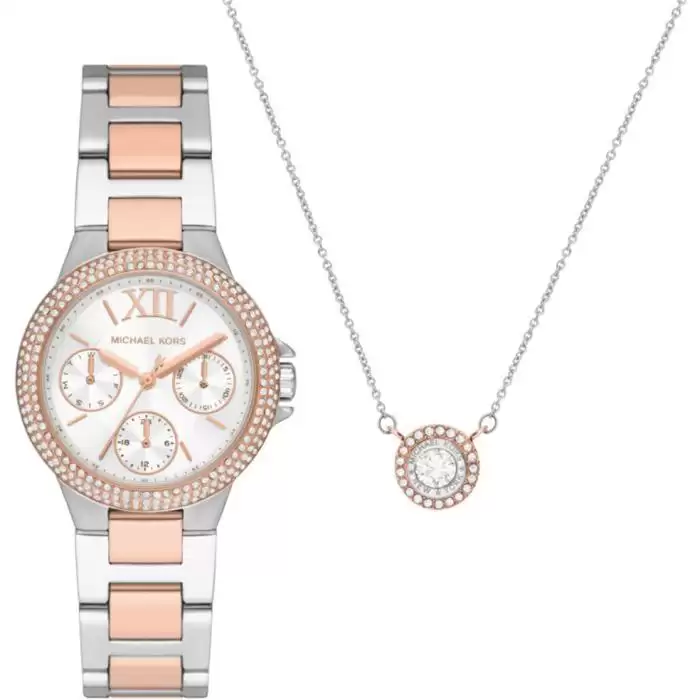 SKU-58711 / MICHAEL KORS Camille Crystals Two Tone Stainless Steel Bracelet & Necklace Gift Set