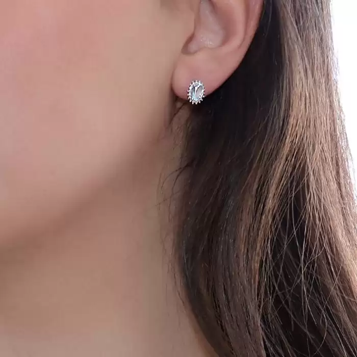 Σκουλαρίκια Ροζέτα Λευκόχρυσος Κ18 με Τοπάζι & Διαμάντια