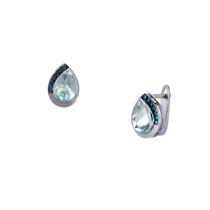 Σκουλαρίκια Λευκόχρυσος Κ18 με Ακουαμαρίνα & Μπλε Διαμάντια