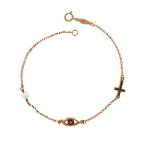Βραχιόλι Ροζ Χρυσός Κ9 με Μαργαριτάρι & Ζιργκόν SKU-59543