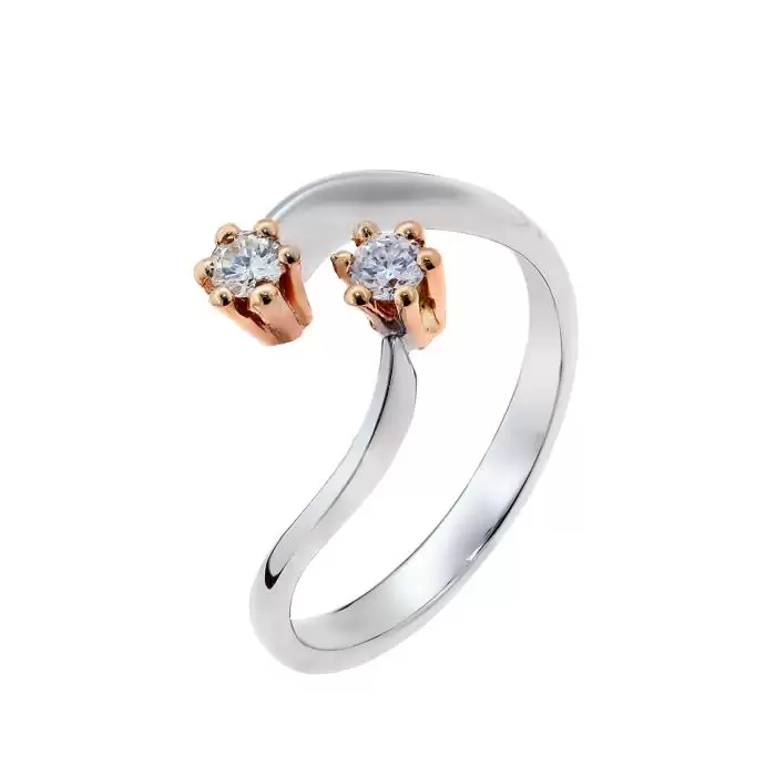 SKU-59333 / Δαχτυλίδι Λευκόχρυσος & Ροζ Χρυσός Κ18 με Διαμάντια