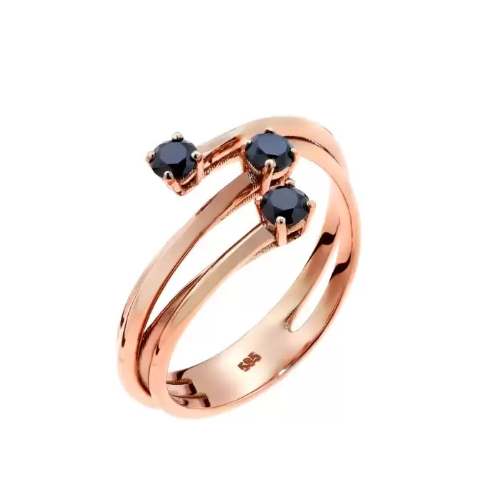 SKU-59626 / Δαχτυλίδι Ροζ Χρυσός Κ14 με Μαύρα Διαμάντια