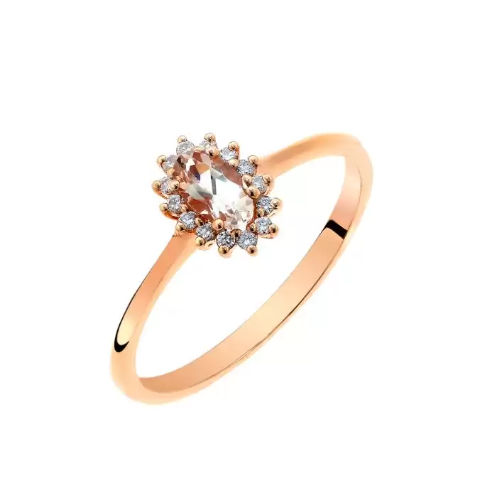 SKU-59327 / Δαχτυλίδι Ροζ Χρυσός Κ18 με Μοργκανίτη & Διαμάντια