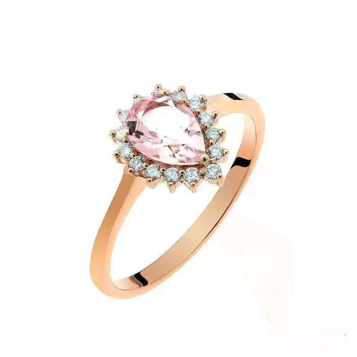 SKU-59831 / Δαχτυλίδι Ροζ Χρυσός Κ18 με Μοργκανίτη & Διαμάντια
