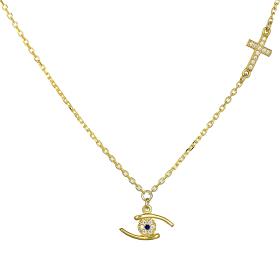 Κολιέ Ματάκι με Λευκά & Μπλε Ζιργκόν Χρυσός Κ9 SKU-59506