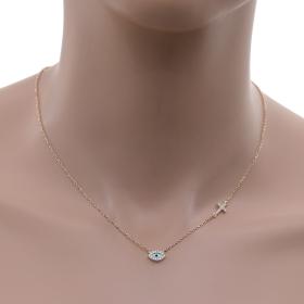 Κολιέ Ματάκι & Σταυρός Ροζ Χρυσός Κ14 με Ζιργκόν & Φίλντισι SKU-59657