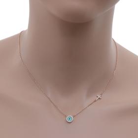 Κολιέ Ματάκι & Σταυρός Ροζ Χρυσός Κ14 με Ζιργκόν SKU-59659